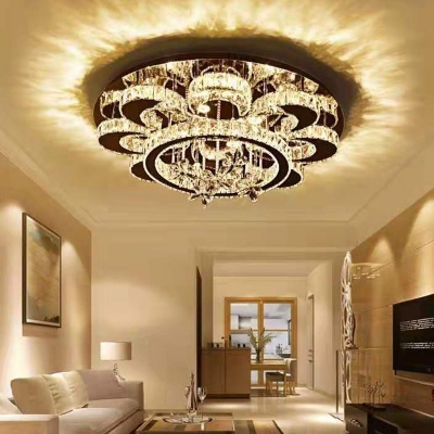 Clear Floral LED Semi Flush Light Modern Beveled Crystal Ceiling Light Fixture for Living Room