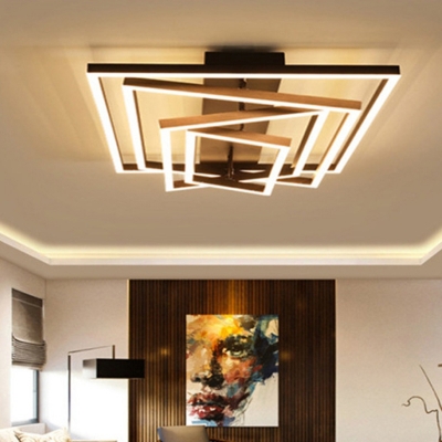 Coffee Rectangle Semi-Flush Ceiling Light Modern Metal LED Flush Mount Lighting Fixture