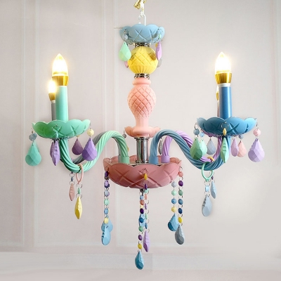 Colorful Glass Candlestick Chandelier Childrens Pink Suspension Light for Bedroom