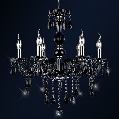 Crystal Black Chandelier Lighting Candelabra 6 Bulbs Traditional Suspension Light for Living Room