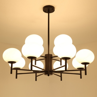 Ellipsoid Up Chandelier Minimalist Ivory Glass Hanging Light Fixture for Living Room