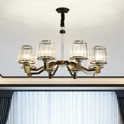 Hanging Chandelier Antique Style Restaurant Pendant Lighting with Tapered Crystal Shade in Black