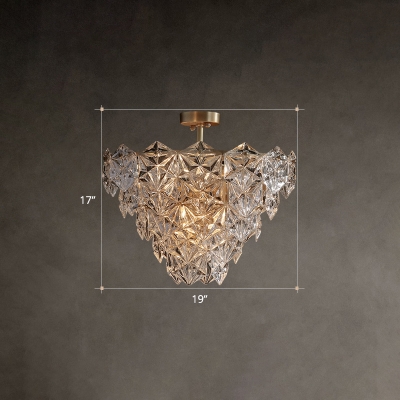 Hexagonal Hanging Light Postmodern Carved Crystal 6 Bulbs Dining Room Chandelier in Gold
