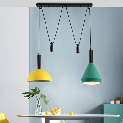 Macaron Pulley Pendant Light Aluminum 2-Bulb Dining Room Multi Ceiling Light with Shade