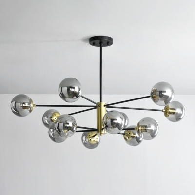 Modern Style Chandelier Black and Gold Radial Hanging Light with Ball Glass Shade