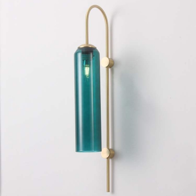 Postmodern Flute Wall Lighting Glass 1 Bulb Bedside Sconce with Gold Gooseneck Arm