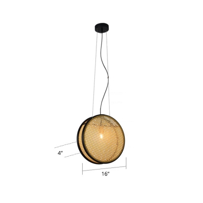 Rattan Mesh Round Pendant Light Minimalist 1 Bulb Black-Beige Suspension Light Fixture