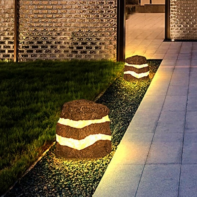 Resin Rock Shaped Landscape Lamp Art Deco Grey LED Ground Light for Villa Courtyard