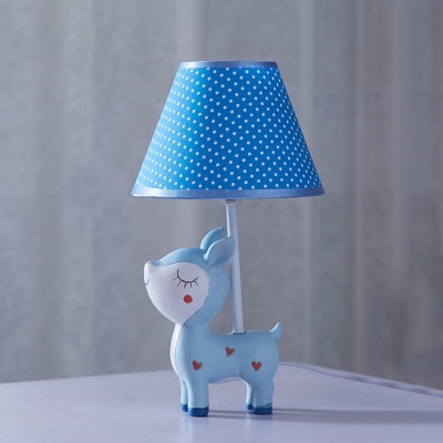 Sika Deer Resin Table Lamp Cartoon 1-Light Night Light with Tapered Print Fabric Shade for Child Room