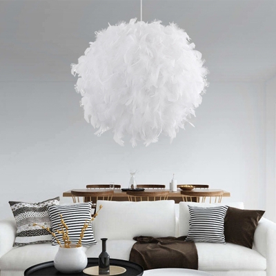 Spherical Bedroom Pendant Lamp Feather Single-Bulb Nordic Style Hanging Ceiling Light