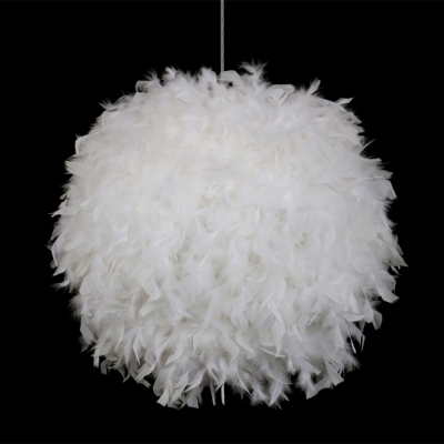 Spherical Bedroom Pendant Lamp Feather Single-Bulb Nordic Style Hanging Ceiling Light