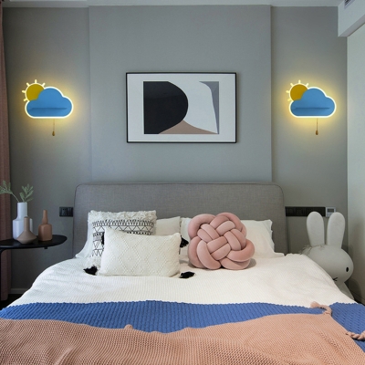 Sun and Cloud LED Sconce Lamp Cartoon Metal Child Room Wall Light with Pull Chain