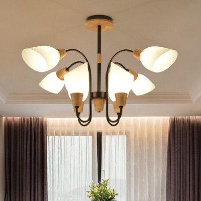 Tulip Ceiling Suspension Lamp Modern Opal Glass Dining Room Chandelier in Black-Wood