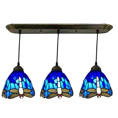 Orange/Blue Glass Bell Pendant Lamp Mediterranean 3 Bulbs Black/White/Bronze Multiple Hanging Light Fixture