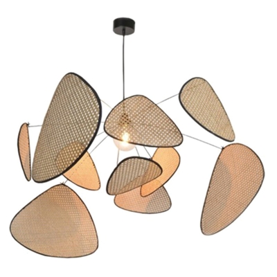 Bamboo Triangle Pendant Lamp Asian 1 Bulb Beige Suspended Lighting Fixture for Living Room