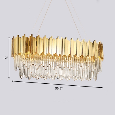 Modern Rectangle Pendant Light 8/12/16 Lights Clear Crystal Chandelier with Adjustable Cord in Gold