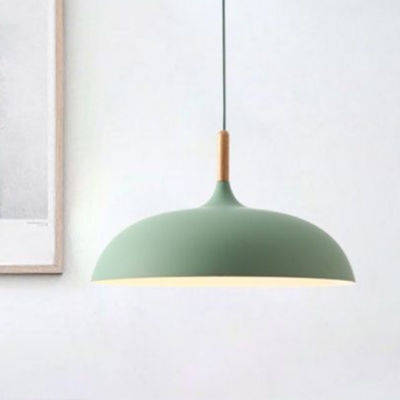 Plate/Bowl/Barn Shade Hanging Lamp Macaron Metal Single-Bulb Dining Table Suspended Lighting Fixture in Yellow/Blue/Green