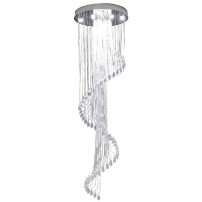 Silver Spiral Multi Light Pendant Modern 13 Lights Hand-Cut Crystal LED Suspension Lamp for Hall