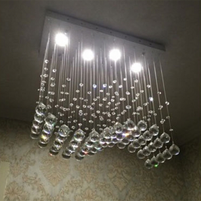 Crystal Orbs LED Flush Chandelier Modern Style Gold Wavy Dining Table Ceiling Mount Lamp, 19.5