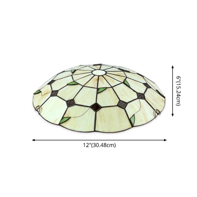 Beige Stained Glass Domed Ceiling Light Bedroom Tiffany Style Flush Mount Light