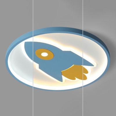 Cartoon Rocket Flush Mount Ceiling Light Blue Acrylic LED 1-Light Ceiling Light Fixtures for Bedroom with Ring