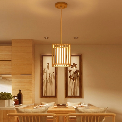 Dining Room Island Lighting Ideas Asian Wood Suspension Lamp with Rectangle Bamboo Shade