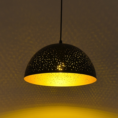 Dome Restaurant Hollow Drop Pendant Loft Style Metal 1 Head Black Hanging Ceiling Light