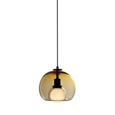 Double Layer Globe Glass Pendant Minimalistic 1 Bulb Black Hanging Ceiling Light