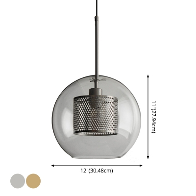 Metal Mesh Pendant Lamp Minimalist Single Metal Hanging Light with Clear Glass Shade