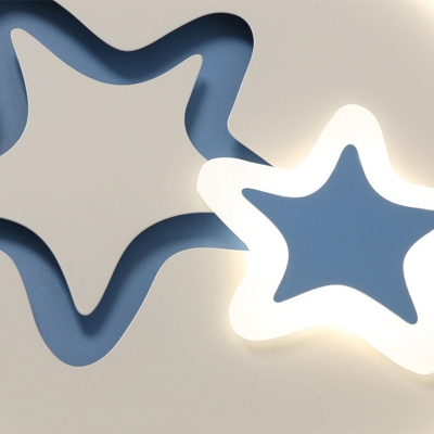 Metal Ring LED Kids Bedroom Flushmount Light Acrylic Stars Form 1-Head Flushmount Ceiling Fixture