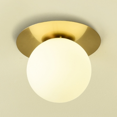 Minimalist Ball Glass Ceiling Lamp 8 Inchs Wide Single-Bulb with Round Canopy in Gold