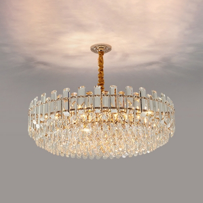 Modern Chic Round Hanging Lamp Clear Crystal Decorative Suspension Light in Rose Gold