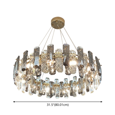 Rectangle Shaped Ring Suspension Light Simple Brass LED Chandelier with Crystal Accents