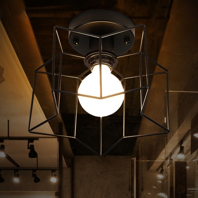 Retro Industrial Style Ceiling Light Fixture Metal Ceiling Mount with 1 Light Metal Cage Shade Semi Flush for Restaurant