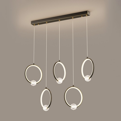 Ring LED Pendant Lights Post Modern Metal Hanging Fixture for Bedroom Restaurant with Crystal Shade