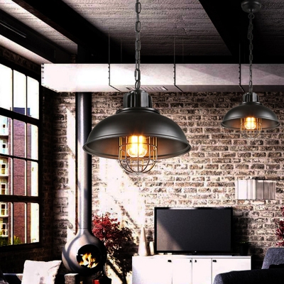 Wrought Iron Black Pendant Industrial Barn Cage 1 Light 13 Inchs Wide Pendant Light in Retro Style