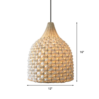 1 Head Teahouse Hanging Lamp Asia Beige Ceiling Pendant Light with Bell Bamboo Shade