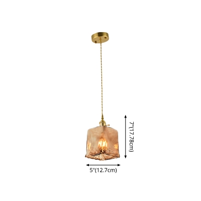 Amber Glass Geometric Suspension Light Minimalist 1 Head Pendant Lighting for Dining Room