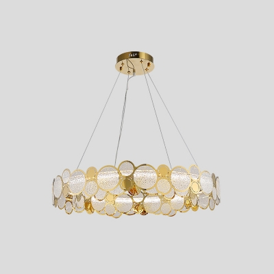 Brass Round Suspension Light Postmodern Clear Glass Chandelier for Dining Room