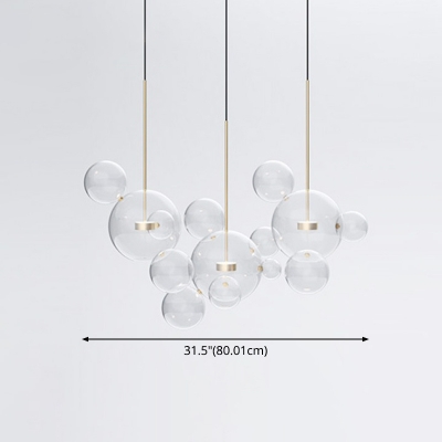 Clear Globe Shade Hanging Pendant Lamp Post Modern Glass and Wrought Iron Suspension Light in Gold