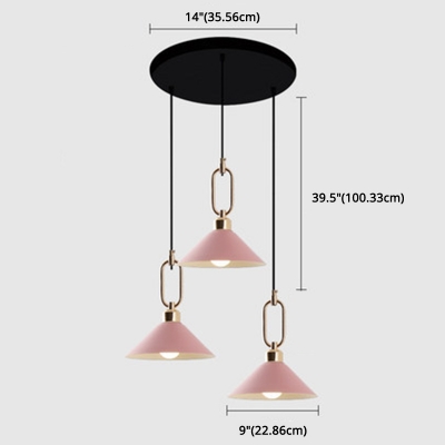Cone Pendant Lamp Macaron Colorful Metal 3 Lights Hanging Light for Children Room