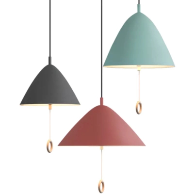Cone Pendant Lamp Macaron Colorful Metal Hanging Light for Children Room