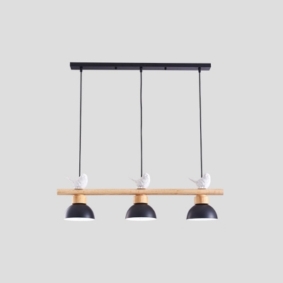 Iron Bell Adjustable Island Lighting Nordic 3 Bulbs Suspension Lamp with Wood Accent