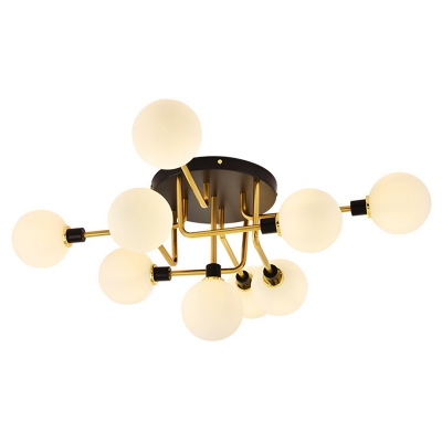 Iron Sputnik Linear Semi Flush Lighting Modernist Black and Brass Close to Ceiling Lamp