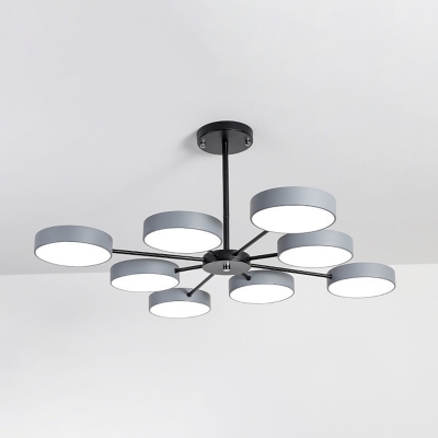 Metal Drum Shade Chandelier Contemporary Ceiling Pendant Light for Living Room in 3 Colors Light