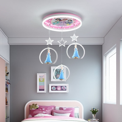 Princess Cluster Pendant Cartoon Resin 19 Inchs Wide Girl's Bedroom Hanging Lamp
