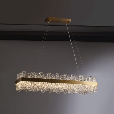 Rectangular Island Light Fixture Modern Brass Crystal Prism Pendant Lamp in 3 Colors