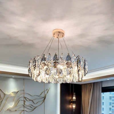 Round Hanging Chandelier Modern Smoke Crystal and Metal Pendant Chandelier for Kitchen