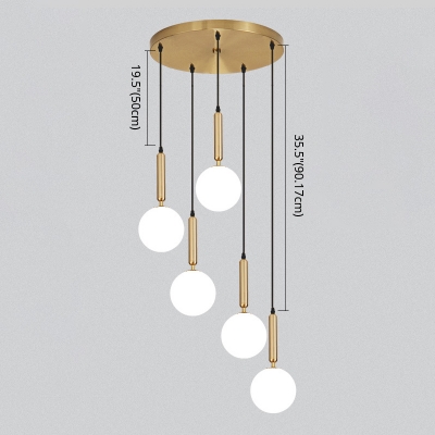Spiral Stairway Cluster Pendant White Ball Glass Modern Hanging Light Fixture with Round Canopy