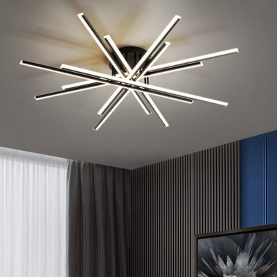 Sputnik Metal Semi Flush Ceiling Light 10 Inchs Canopy Width Modernism Black LED Flushmount for Bedroom